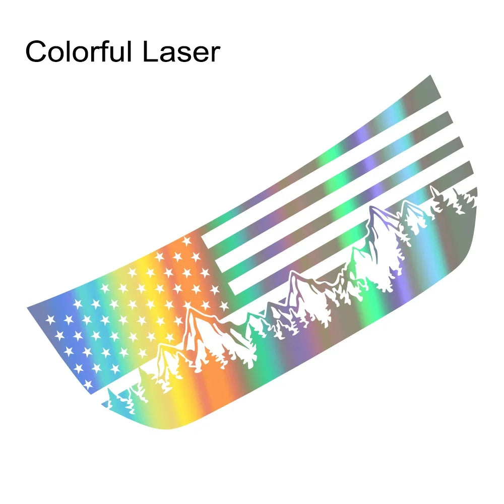 USA Flag Mountain & Tree Hood Bonnet Decal for Ford Bronco | Styling Vinyl Sticker - 200000182:193#Glossy Black-200000182:29#Glossy White-200000182:350850#Colorful Laser-200000182:350853#Carbon Fiber-200000182:691#Glossy Gray-  DRIVEN - 12