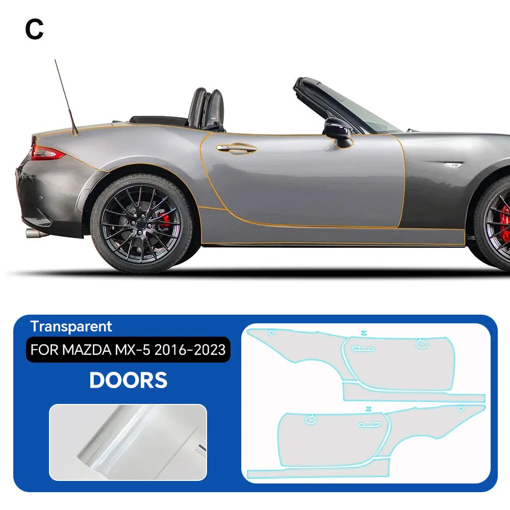 Precut PPF for Mazda MX-5 Miata (2016–2023) | 9-Mil TPU Paint Protection Film Clear Bra - 200000182:10#Rear Trunk;5:200000990#Clear Film-200000182:175#Whole Set;5:200000990#Clear Film-200000182:193#Front;5:200000990#Clear Film-200000182:29#Hood;5:200000990#Clear Film-200000182:691#Doors;5:200000990#Clear Film-  DRIVEN - 7