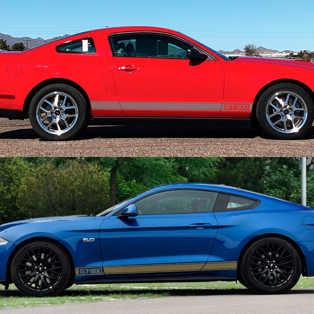 Long Door Side Skirt Stripe Decal for Ford Mustang Shelby GT500 | Sport Vinyl Sticker - 200000182:350852#Glossy Orange-200000182:10#Glossy Red-200000182:691#Glossy Gray-200000182:29#Glossy White-200000182:350853#Matt Silver-  DRIVEN - 4