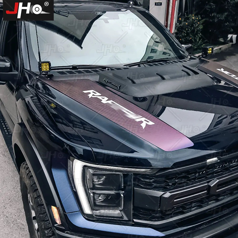 JHO Carbon Grain Front Bonnet & Side Hood Stripe for Ford F-150 Raptor | Engine Vinyl - 200000182:496#Purple Carbon Grain-200000182:193#Black Red Floral-  DRIVEN - 3