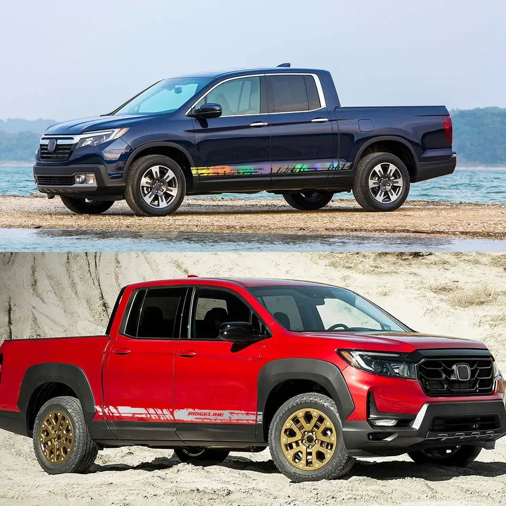 Door Side Skirt Stripe Decal for Honda Ridgeline | 2-Piece Vinyl Pickup Truck Graphic - 200000182:496#Matt Silver-200000182:173#Matt Gold-200000182:175#Glossy Blue-200000182:366#Glossy Yellow-200000182:350852#Glossy Orange-  DRIVEN - 3