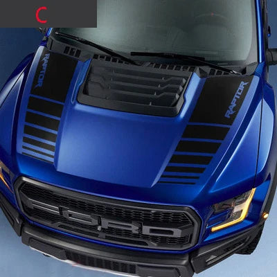 Hood Stripe Decal Kit for Ford F-150 Raptor (2015–2019) | Premium Vinyl Graphics - 200000182:10#D;355:203282812#matte black-200000182:193#A;355:203282815#red-200000182:193#A;355:203282816#dark gray-200000182:193#A;355:203282814#white-200000182:350852#E;355:203282812#matte black-  DRIVEN - 12