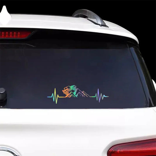 Reflective Heartbeat Off-Road Mountain Climb Vinyl Sticker – 4x4 Truck Windshield & Bumper Decal | 4 Colors - 200000182:10#Silver White-  DRIVEN - 2