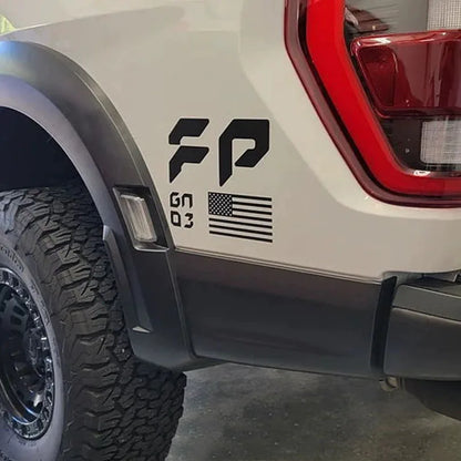 FP Performance USA Flag Bedside Decal for Ford F-150 / F-250 Raptor (Gen 1, 2 & 3) | Vinyl Sticker Pair - 200000182:10#red color 03-200000182:173#D-200000182:175#C-200000182:29#A-200000182:366#E-  DRIVEN - 3