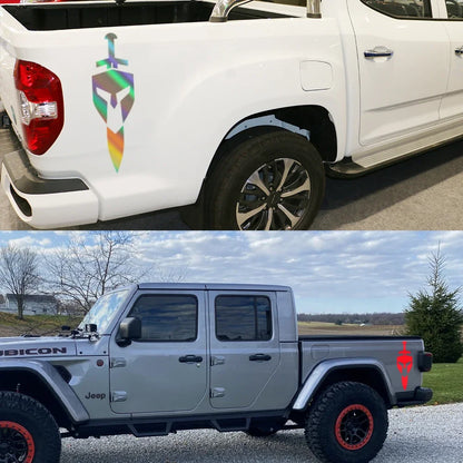 Shield & Sword Bed Side Decal for Jeep Gladiator JT | Vinyl Trunk Graphic Sticker - 200000182:771#Carbon Fiber-200000182:200004890#Matt Black-200000182:200006152#Colorful Laser-200000182:350853#Matt Sliver-200000182:350850#Matt Gold-  DRIVEN - 4