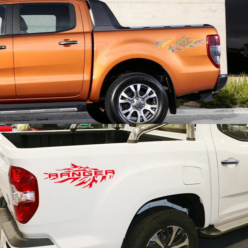 Splash Bed Side Decal for Ford Ranger Raptor XL / XLT / Lariat | 2-Piece Matte Vinyl Truck Graphic - 200000182:366#Matt Gold-200000182:496#Colorful Laser-200000182:175#Matt Black-200000182:193#Matt Silver-200000182:691#Carbon Fiber-  DRIVEN - 3