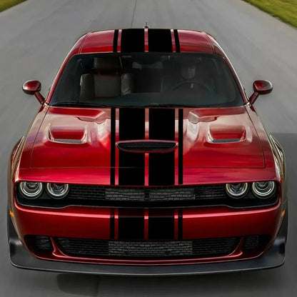 Racing Stripe Hood & Trunk Decal Kit for Dodge Challenger SXT / R/T / SRT (2011–2024) | Vinyl Body Graphics - 200000182:175#Colorful Laser;5:200000990#For Dodge Challenger-200000182:173#Carbon Fiber;5:200000990#For Dodge Challenger-200000182:691#Glossy Gray;5:200000990#For Dodge Challenger-200000182:10#Glossy Red;5:200000990#For Dodge Challenger-200000182:350852#Matt Black;5:200000990#For Dodge Challenger-  DRIVEN - 1