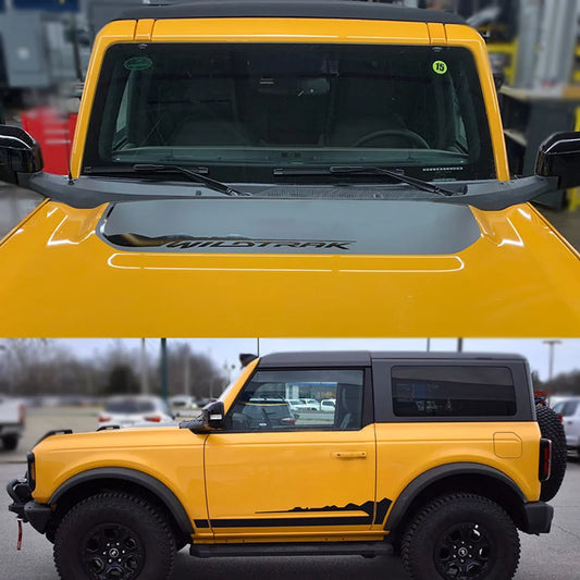 Matte Black Wildtrak Hood & Mountain Waistline Stripe Decal for Ford Bronco (2021–2023) | Off-Road Vinyl - 200000182:10#hood with waistline-  DRIVEN - 1