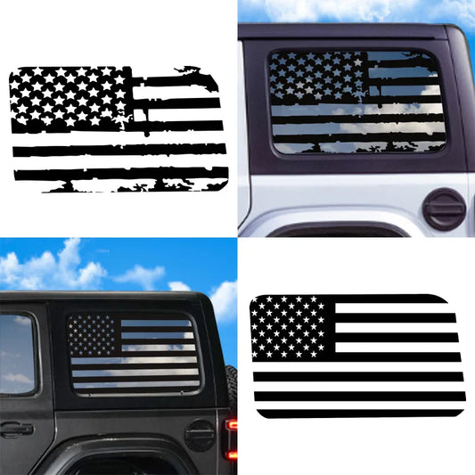 USA Flag Rear Window Decorative Decal for Jeep Wrangler (2021–2024) | Vinyl Cover Sticker - 200000182:201735810#M001A1 BLACK-  DRIVEN - 1