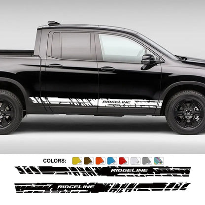 Door Side Skirt Stripe Decal for Honda Ridgeline | 2-Piece Vinyl Pickup Truck Graphic - 200000182:496#Matt Silver-200000182:173#Matt Gold-200000182:175#Glossy Blue-200000182:366#Glossy Yellow-200000182:350852#Glossy Orange-  DRIVEN - 1