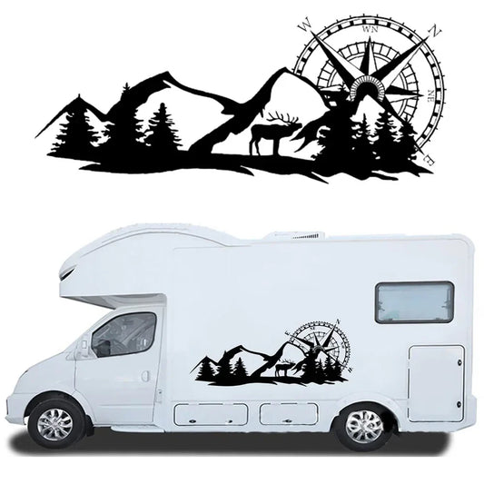 Forest Mountain Scenic Vinyl Decal – Motorhome, RV, Caravan & Camper Van Body Graphic | 3 Sizes, 12 Finishes - 200000182:771#Colorful Laser;5:361386#100cm x 42cm-  DRIVEN - 1