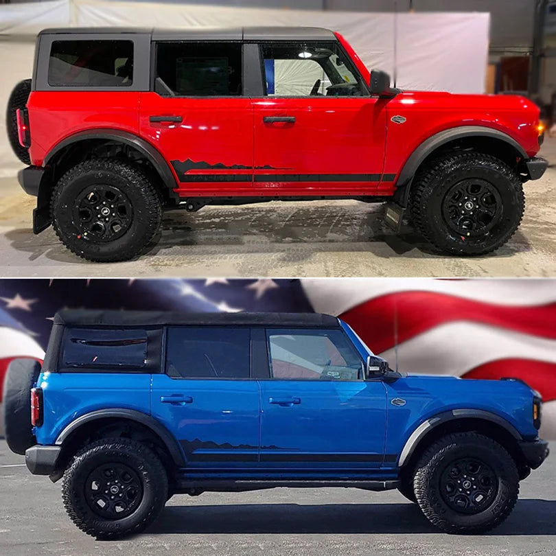 Matte Black Wildtrak Hood & Mountain Waistline Stripe Decal for Ford Bronco (2021–2023) | Off-Road Vinyl - 200000182:10#hood with waistline-200000182:29#hood only-200000182:691#waistline only-  DRIVEN - 5