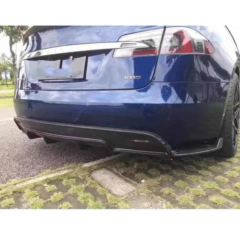 Real Carbon Fiber Rear Bumper Diffuser & Splitters for Tesla Model S (2017+) | Back Lip Body Kit - 14:200004891#Forged Carbon-14:200004889#FRP Matte Black-14:200004890#Carbon fiber-  DRIVEN - 3