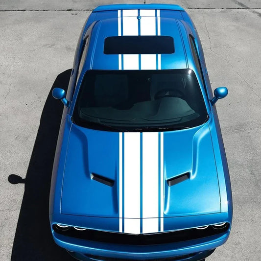 Racing Stripe Hood & Trunk Decal Kit for Dodge Challenger SXT / R/T / SRT (2011–2024) | Vinyl Body Graphics - 200000182:175#Colorful Laser;5:200000990#For Dodge Challenger-  DRIVEN - 2