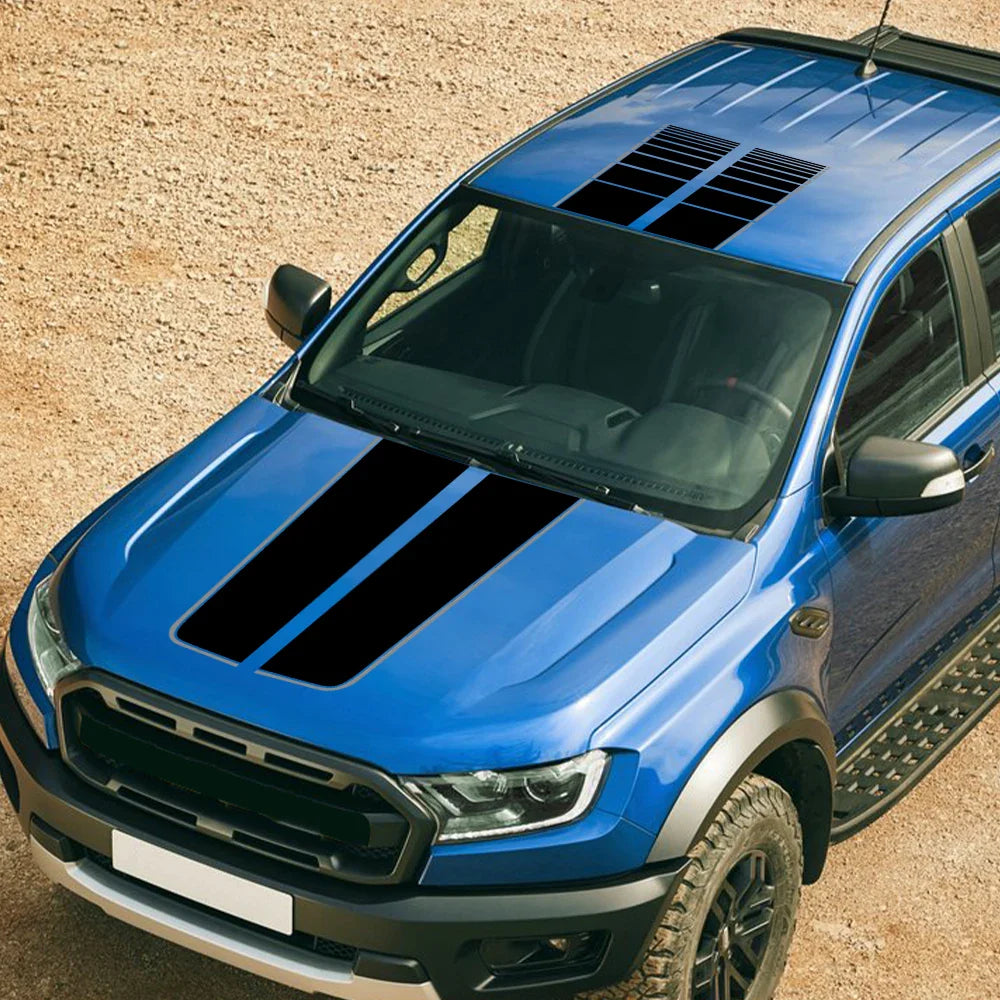 Hood, Bonnet, Roof & Trunk Racing Stripe Vinyl Kit | Full-Length Engine Cover Graphics - 200000182:29#Glossy Black-200000182:691#Glossy White-200000182:10#Glossy Gray-200000182:350852#Glossy Red-200000182:366#Matt Black-  DRIVEN - 3