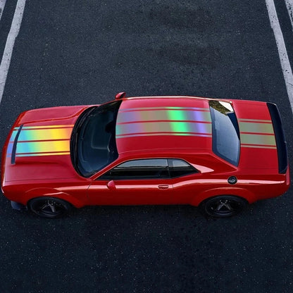 Racing Stripe Hood & Trunk Decal Kit for Dodge Challenger SXT / R/T / SRT (2011–2024) | Vinyl Body Graphics - 200000182:175#Colorful Laser;5:200000990#For Dodge Challenger-200000182:173#Carbon Fiber;5:200000990#For Dodge Challenger-200000182:691#Glossy Gray;5:200000990#For Dodge Challenger-200000182:10#Glossy Red;5:200000990#For Dodge Challenger-200000182:350852#Matt Black;5:200000990#For Dodge Challenger-  DRIVEN - 4