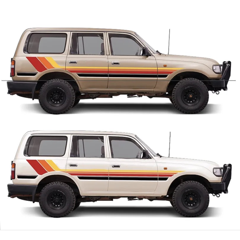 Tri-Color Waistline Stripe Decal for Toyota Land Cruiser 80 LC80 (1994–1997) | Blackout Vinyl Graphics - 200000182:173#C-200000182:496#E-200000182:29#B-200000182:193#A-200000182:175#D-  DRIVEN - 7