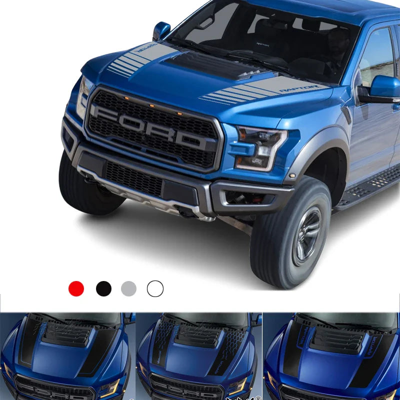 Hood Stripe Decal Kit for Ford F-150 Raptor (2015–2019) | Premium Vinyl Graphics - 200000182:10#D;355:203282812#matte black-200000182:193#A;355:203282815#red-200000182:193#A;355:203282816#dark gray-200000182:193#A;355:203282814#white-200000182:350852#E;355:203282812#matte black-  DRIVEN - 1