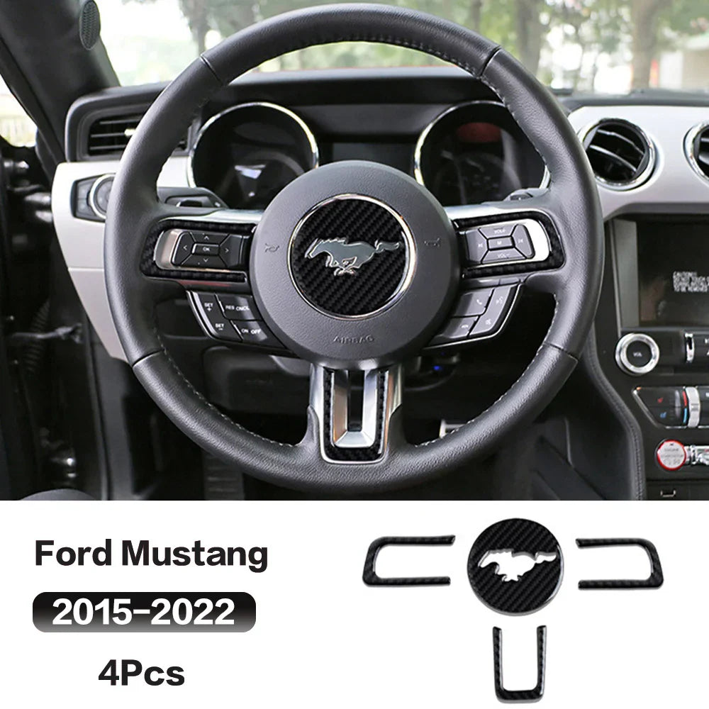 Carbon Fiber Steering Wheel Trim Sticker for Ford Mustang | 4-Piece Interior Set - 200000182:365462#Red-200000182:193#Black-  DRIVEN - 6