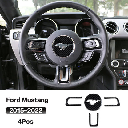 Carbon Fiber Steering Wheel Trim Sticker for Ford Mustang | 4-Piece Interior Set - 200000182:365462#Red-200000182:193#Black-  DRIVEN - 6