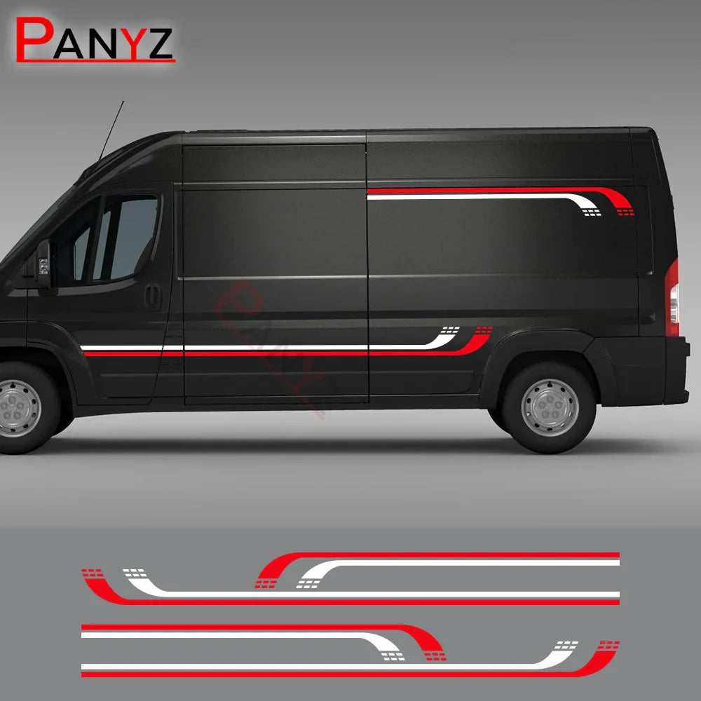 Camper Van Door & Waistline Graphic Decal for Fiat Ducato / Peugeot Boxer / Citroen Relay | 4-Piece Vinyl Kit - 200000182:193#Glossy Black-200000182:29#Glossy White-200000182:691#Glossy Gray-200000182:10#Glossy Red-200000182:175#Black Gray-  DRIVEN - 2