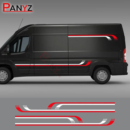Camper Van Door & Waistline Graphic Decal for Fiat Ducato / Peugeot Boxer / Citroen Relay | 4-Piece Vinyl Kit - 200000182:193#Glossy Black-  DRIVEN - 2