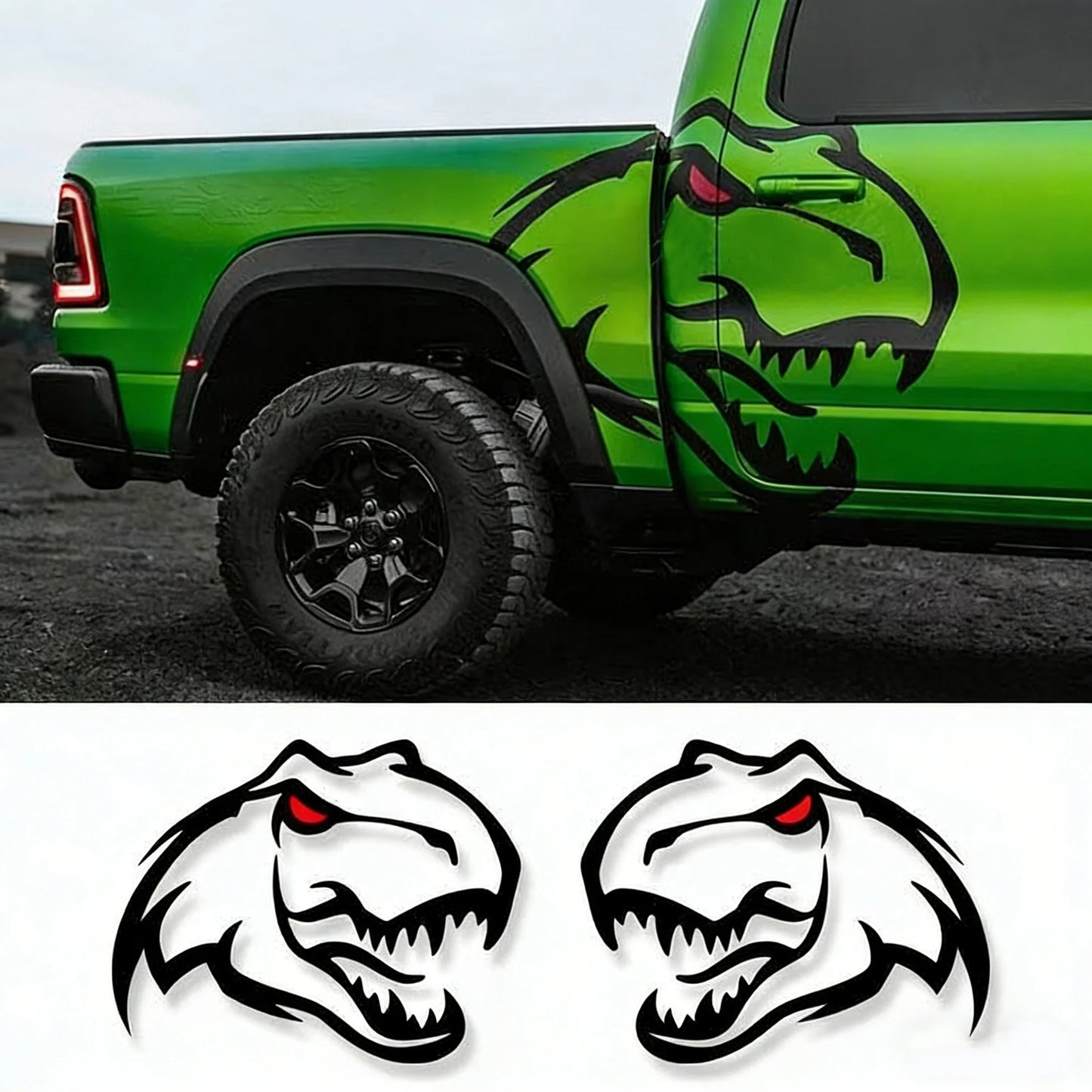 Ferocious Dinosaur Head Body Decal – Large Format Vinyl Sticker for Dodge Challenger & RAM TRX | Both Sides, Black - 200000182:193#Two Sides Black-  DRIVEN - 1