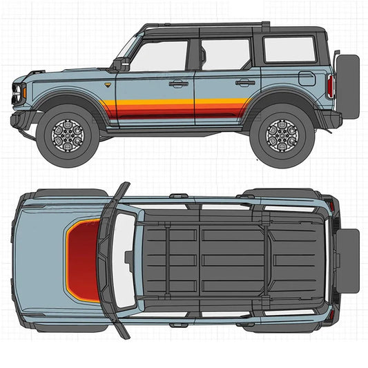 Retro Sunset Hood & Waistline Stripe Decal for Ford Bronco (2021–2023) | Custom Vinyl Wrap Graphics - 200000182:10#hood with waistline-  DRIVEN - 2