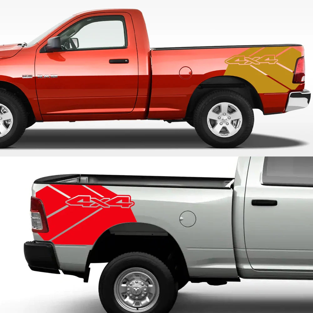 Dodge RAM Rebel & TRX Rear Bed Side Grunge 4x4 Vinyl Graphic Decal – Truck Bed & Trunk Decor | 12 Finishes - 200000182:200004890#Carbon Fiber-200000182:771#Colorful Laser-200000182:691#Matt Gold-200000182:366#Matt Silver-200000182:350853#Glossy Red-  DRIVEN - 3