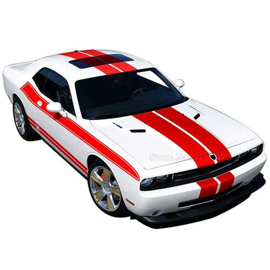 Full-Coverage Racing Stripe Kit | Door Side, Hood, Rear, Waistline & Skirt Vinyl Decal - 200000182:366#1 set Style 1;5:100014064#Glossy Red-  DRIVEN - 2