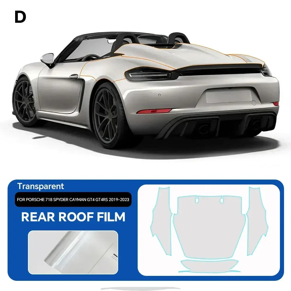 Precut PPF for Porsche 718 Spyder / Cayman GT4 / GT4 RS (2019–2023) | TPU Paint Protection Film - 200000182:350853#Rear Roof;5:200000990#Clear Film-200000182:350686#Front;5:200000990#Clear Film-200000182:350850#Hood;5:200000990#Clear Film-200000182:10#Roof Window;5:200000990#Clear Film-200000182:350852#Door;5:200000990#Clear Film-  DRIVEN - 11