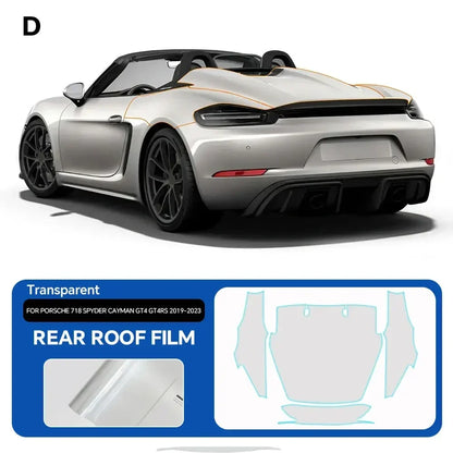 Precut PPF for Porsche 718 Spyder / Cayman GT4 / GT4 RS (2019–2023) | TPU Paint Protection Film - 200000182:350853#Rear Roof;5:200000990#Clear Film-200000182:350686#Front;5:200000990#Clear Film-200000182:350850#Hood;5:200000990#Clear Film-200000182:10#Roof Window;5:200000990#Clear Film-200000182:350852#Door;5:200000990#Clear Film-  DRIVEN - 11
