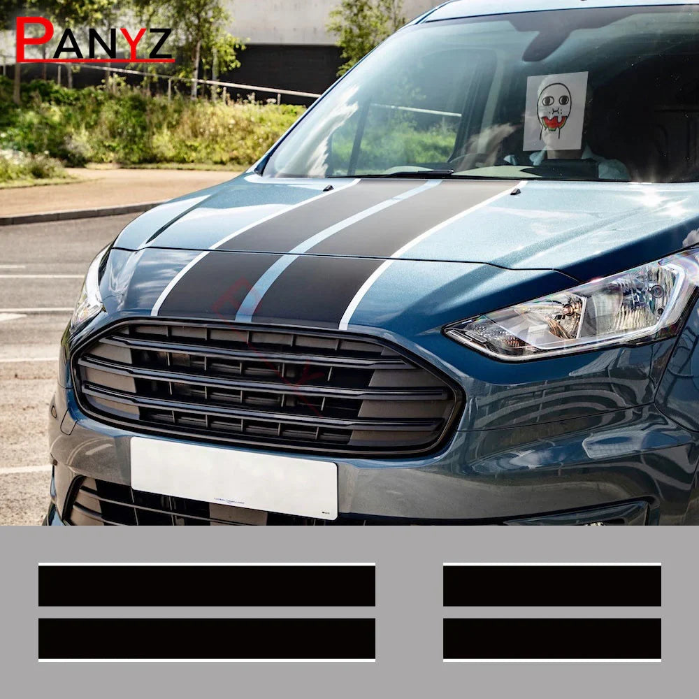 Hood & Rear Door Graphic Decal Kit for Ford Transit Connect | 4-Piece Full-Body Vinyl Sticker - 200000182:1052#Glossy White-200000182:350850#Glossy Gray-200000182:175#White Gray-200000182:350686#Glossy Black-200000182:10#Black Gray-  DRIVEN - 2