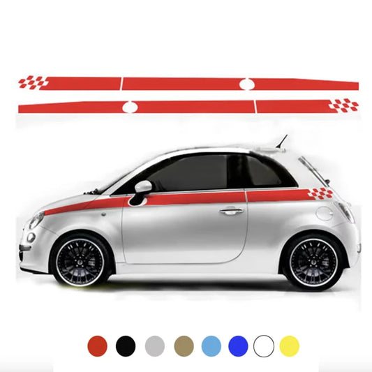 Red Checkered Flag Side Stripe Decal Kit for Fiat 500 | Motorsport Vinyl Graphics Pair - 200000182:691#gray-  DRIVEN - 1