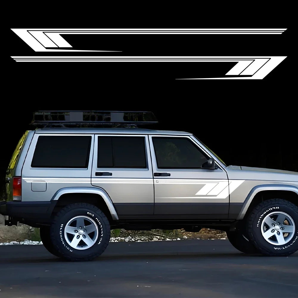 Jeep Cherokee XJ Retro Hockey Stick Racing Side Stripe Decal – Body Door & Side Skirt Vinyl (2 Pcs) | 8 Finishes - 200000182:173#Carbon Fiber-200000182:10#Glossy Red-200000182:350852#Matt Black-200000182:366#Matt Silver-200000182:175#Colorful Laser-  DRIVEN - 2