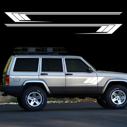 Jeep Cherokee XJ Retro Hockey Stick Racing Side Stripe Decal – Body Door & Side Skirt Vinyl (2 Pcs) | 8 Finishes - 200000182:173#Carbon Fiber-200000182:10#Glossy Red-200000182:350852#Matt Black-200000182:366#Matt Silver-200000182:175#Colorful Laser-  DRIVEN - 2