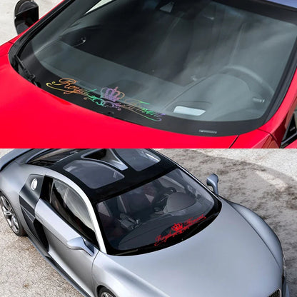Crown Art Front Windshield Vinyl Sticker – Universal Fit | Car Styling Decal | 12 Finishes - 200000182:366#Glossy Yellow-200000182:350852#Glossy Orange-200000182:173#Matt Black-200000182:175#Glossy Blue-200000182:29#Glossy White-  DRIVEN - 3