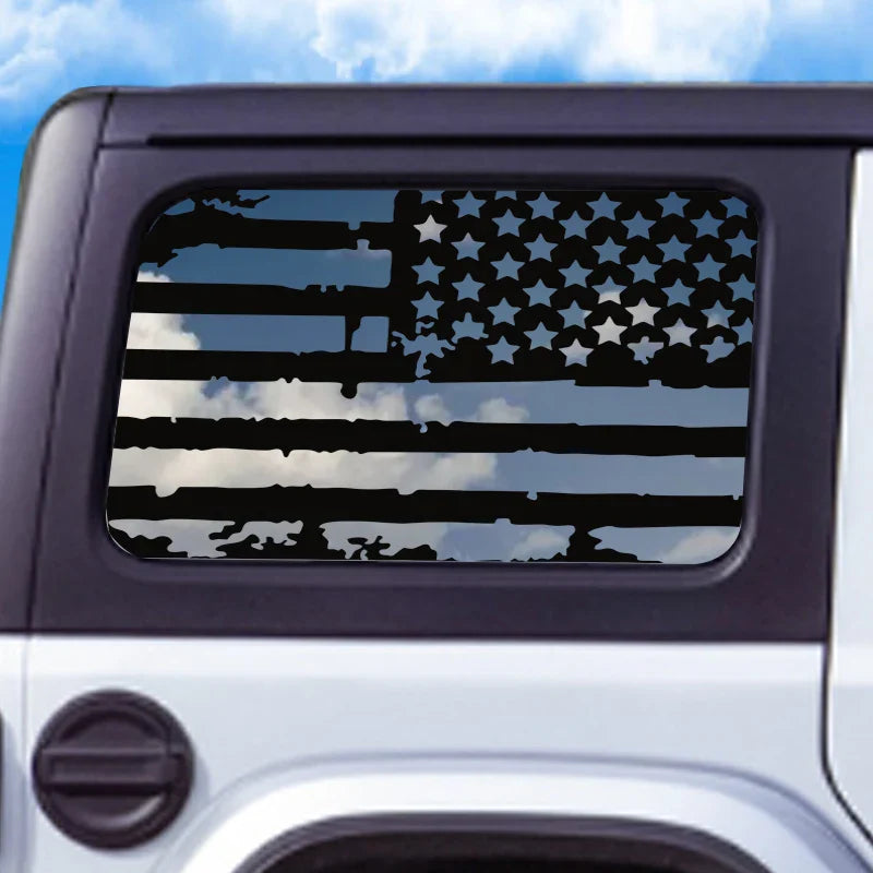 USA Flag Rear Window Decorative Decal for Jeep Wrangler (2021–2024) | Vinyl Cover Sticker - 200000182:201735810#M001A1 BLACK-200000182:771#M001A2 Matte black-  DRIVEN - 6
