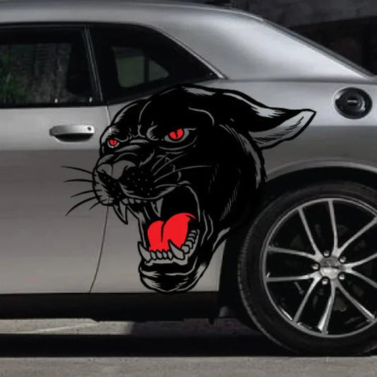 Dodge Challenger Hellcat Vintage Running Cat Tribal Tattoo Door Decal – Vinyl Graphic | 7 Designs, Left / Right / Both Sides - 200000182:193#001;5:100014064#both side-  DRIVEN - 1
