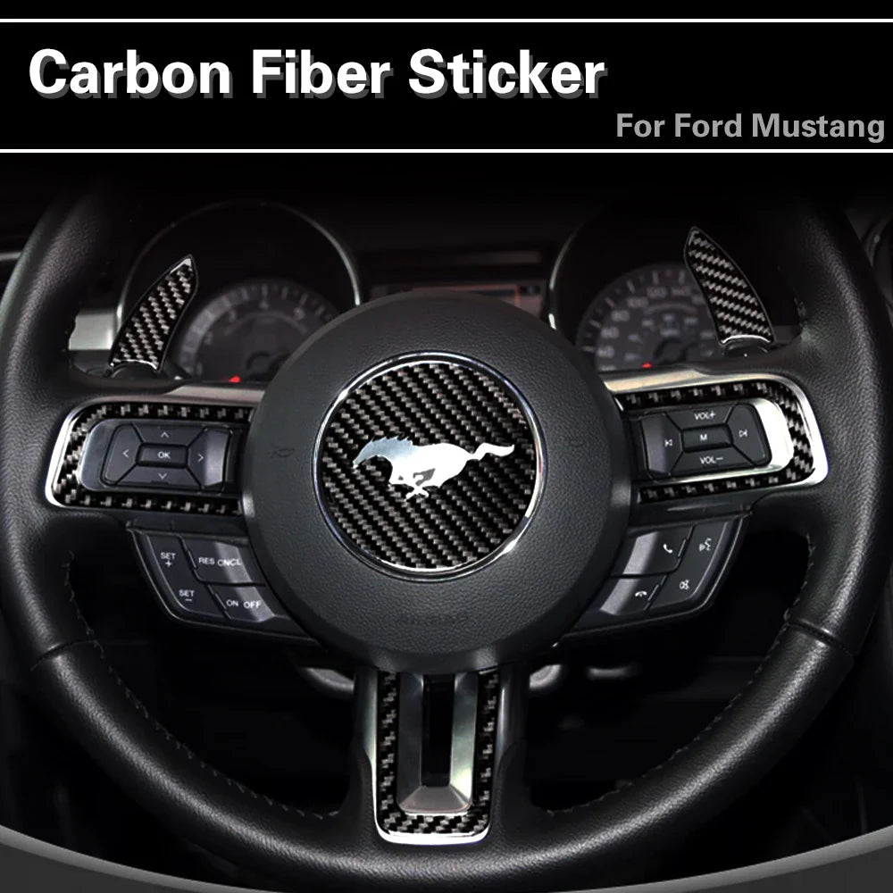 Carbon Fiber Steering Wheel Trim Sticker for Ford Mustang | 4-Piece Interior Set - 200000182:365462#Red-200000182:193#Black-  DRIVEN - 2