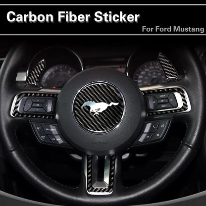 Carbon Fiber Steering Wheel Trim Sticker for Ford Mustang | 4-Piece Interior Set - 200000182:365462#Red-200000182:193#Black-  DRIVEN - 2