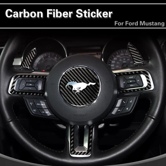 Carbon Fiber Steering Wheel Trim Sticker for Ford Mustang | 4-Piece Interior Set - 200000182:365462#Red-  DRIVEN - 2