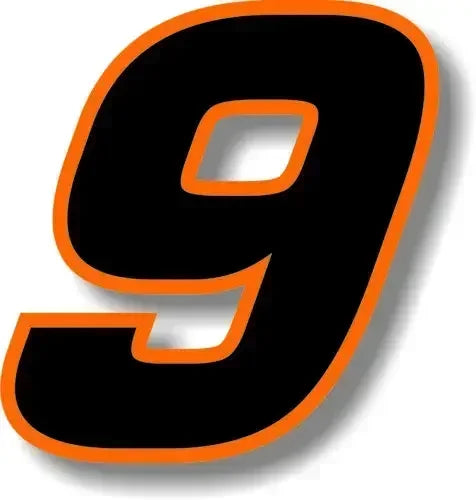 Custom Race Number Vinyl Sticker – Square Font, Black & Orange Border | 5 Sizes, Digits 0–9 - 200000182:496#9;5:100014065#25CM-  DRIVEN - 2