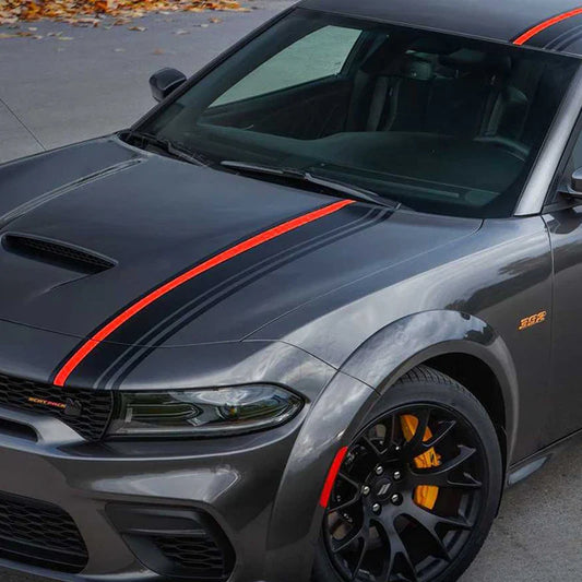 Dodge Challenger & Charger Full Racing Stripe Decal Kit – Hood, Roof & Tail Wrap | Demon-Style Sport Graphic | Style A or B - 200000182:366#B-  DRIVEN - 1