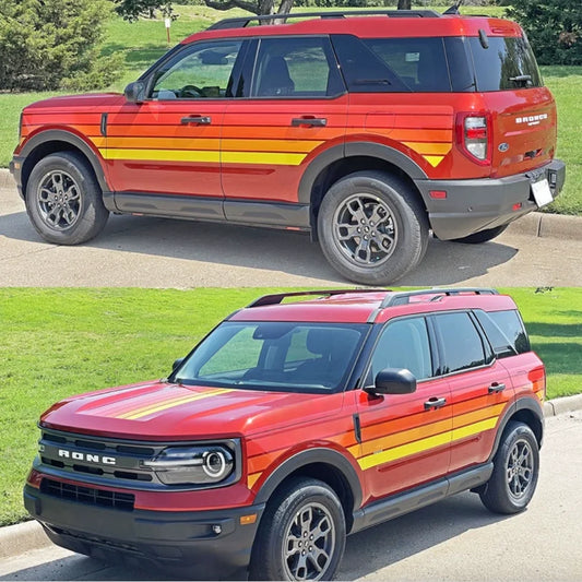 Retro Sunset Stripe Decal Kit for Ford Bronco Sport | Hood & Waist Line Vinyl Graphics - 200000182:193#A-  DRIVEN - 2