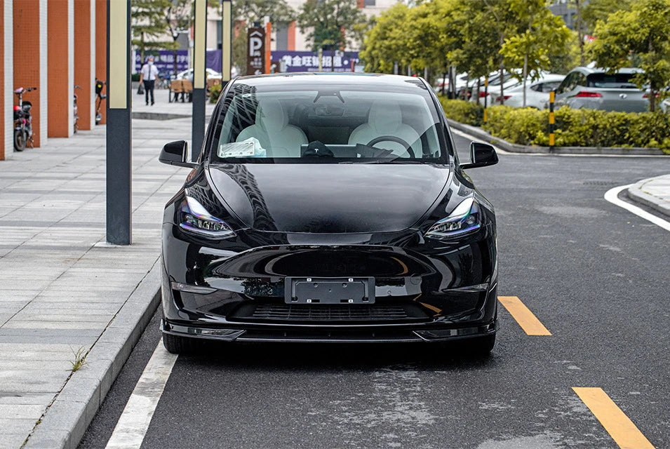 Front Bumper Lip Splitter for Tesla Model Y (2019–2024) | Carbon Look, Matte Black & Gloss Black ABS - 14:200004890#Matte Black-14:200004891#Carbon Look-14:200004889#Gloss Black-  DRIVEN - 2