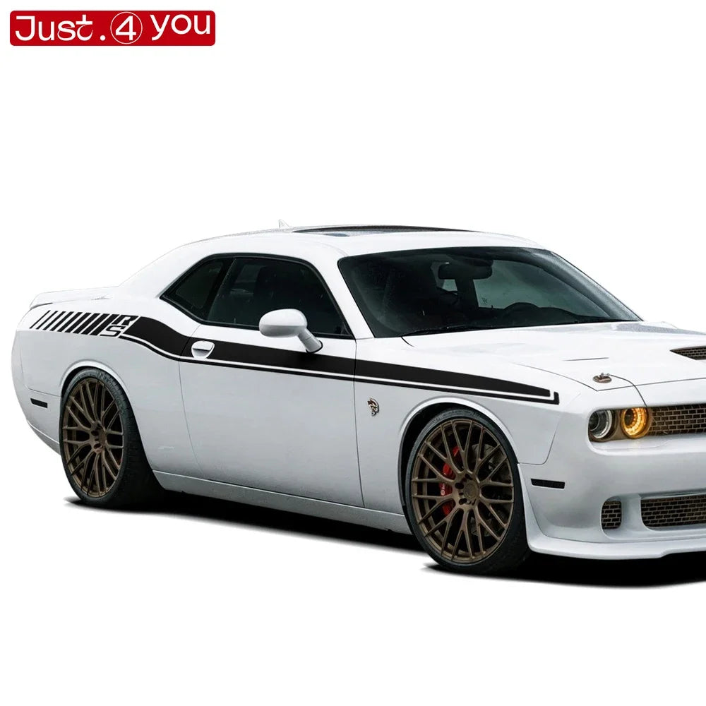 Dodge Challenger Body Side Accent Stripe Decal Kit – Door & Waist Line Graphic | 2008–2023 RS | 8 Premium Finishes - 200000182:193#Gloss Black-200000182:29#Gloss White-200000182:691#Reflective Red-200000182:10#Matte Black-200000182:350852#Silver-Grey-  DRIVEN - 5