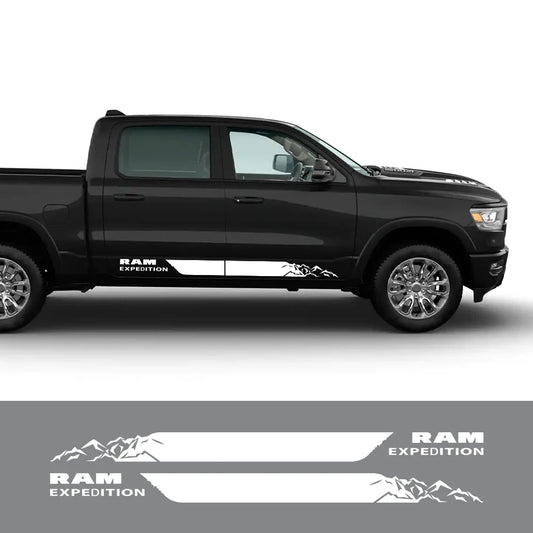 Mountain Expedition Door Side Decal for Dodge RAM 1500 Rebel | 2-Piece Vinyl Truck Graphic - 200000182:771#Carbon Fiber;5:361385#135x9cm-  DRIVEN - 2