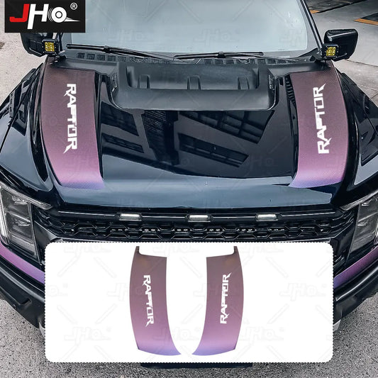 JHO Carbon Grain Front Bonnet & Side Hood Stripe for Ford F-150 Raptor | Engine Vinyl - 200000182:496#Purple Carbon Grain-  DRIVEN - 1