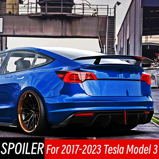 Real Carbon Fiber GT-Style Rear Trunk Lid Lip Spoiler for Tesla Model 3 (2017–2023) | Body Kit - 14:200572156#Real Carbon Fibe-  DRIVEN - 1